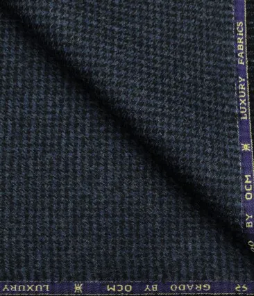 OCM Men's Wool Houndstooth Thick Reversible Unstitched Tweed Jacketing & Blazer Fabric (Dark Blue)