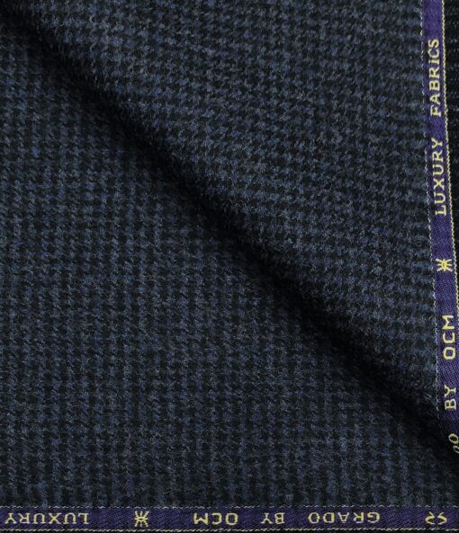 OCM Men's Wool Houndstooth Thick Reversible Unstitched Tweed Jacketing & Blazer Fabric (Dark Blue)