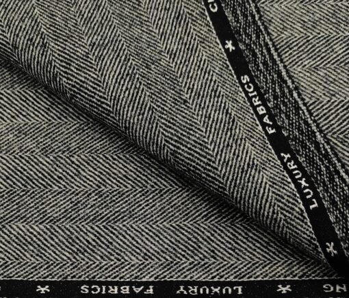 OCM Men's Wool Herringbone Thick  Unstitched Tweed Jacketing & Blazer Fabric (Light Grey)