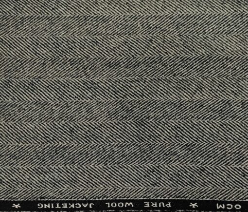 OCM Men's Wool Herringbone Thick  Unstitched Tweed Jacketing & Blazer Fabric (Light Grey)