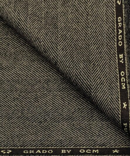 OCM Men's Wool Herringbone Thick   Unstitched Tweed Jacketing & Blazer Fabric (Brown)