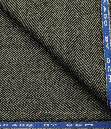 OCM Men's Wool Herringbone Very Thick  Unstitched Tweed Jacketing & Blazer Fabric (Pistachious Grey)
