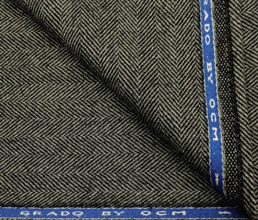 OCM Men's Wool Herringbone Very Thick  Unstitched Tweed Jacketing & Blazer Fabric (Pistachious Grey)