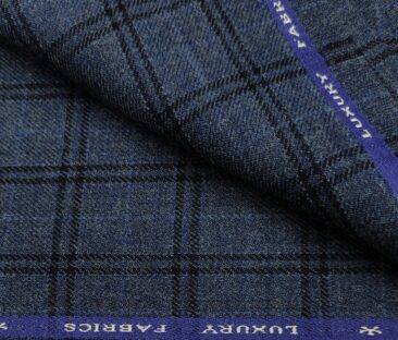 OCM Men's Wool Checks Thick Unstitched Tweed Jacketing & Blazer Fabric (Blue)