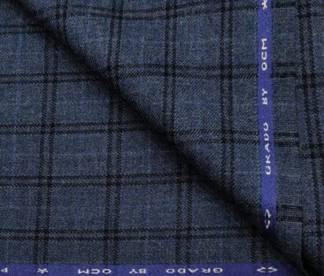 OCM Men's Wool Checks Thick Unstitched Tweed Jacketing & Blazer Fabric (Blue)