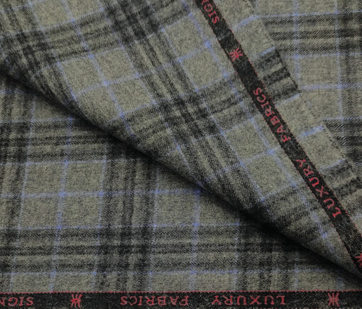 OCM Men's Wool Checks Super 100's Unstitched Tweed Jacketing & Blazer Fabric (Light Grey)