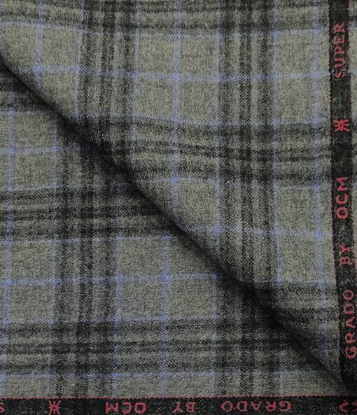 OCM Men's Wool Checks Super 100's Unstitched Tweed Jacketing & Blazer Fabric (Light Grey)