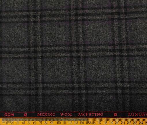 OCM Men's Wool Checks Very Fine  Unstitched Tweed Jacketing & Blazer Fabric (Dark Grey)