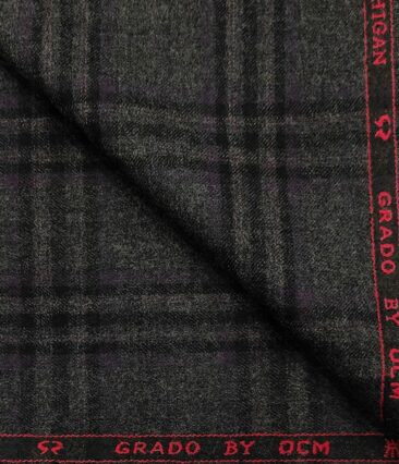 OCM Men's Wool Checks Very Fine  Unstitched Tweed Jacketing & Blazer Fabric (Dark Grey)