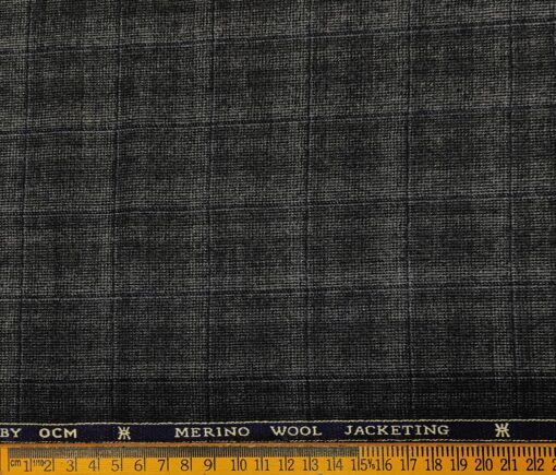 OCM Men's Wool Checks Very Fine Unstitched Tweed Jacketing & Blazer Fabric (Dark Grey)