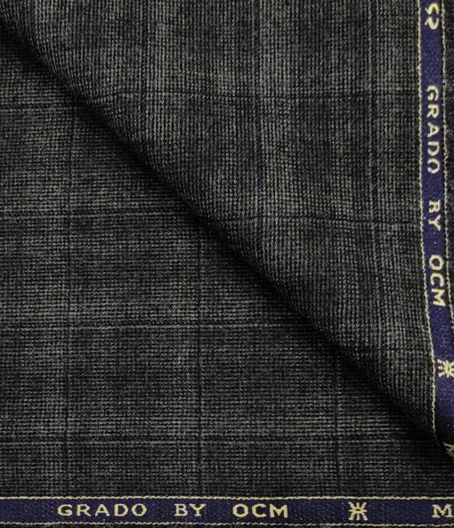 OCM Men's Wool Checks Very Fine Unstitched Tweed Jacketing & Blazer Fabric (Dark Grey)
