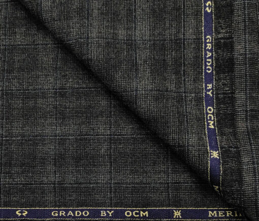 OCM Men's Wool Checks Very Fine Unstitched Tweed Jacketing & Blazer Fabric (Dark Grey)