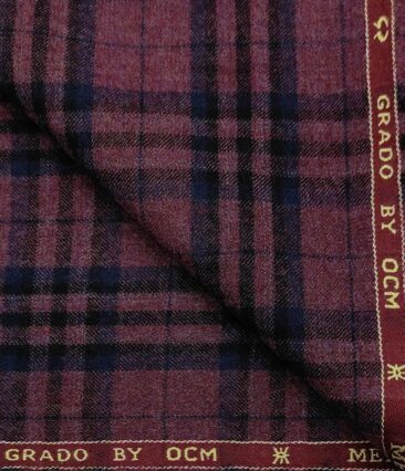 OCM Men's Wool Checks Very Fine  Unstitched Tweed Jacketing & Blazer Fabric (Grape Purple)