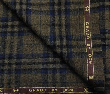 OCM Men's Wool Checks Very Fine Unstitched Tweed Jacketing & Blazer Fabric (Brown)