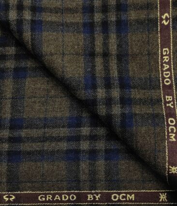 OCM Men's Wool Checks Very Fine Unstitched Tweed Jacketing & Blazer Fabric (Brown)
