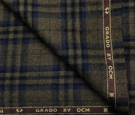 OCM Men's Wool Checks Very Fine Unstitched Tweed Jacketing & Blazer Fabric (Brown)
