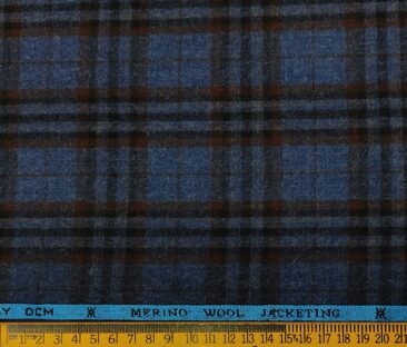 OCM Men's Wool Checks Very Fine  Unstitched Tweed Jacketing & Blazer Fabric (Royal Blue)