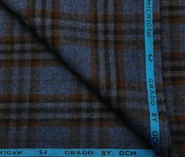 OCM Men's Wool Checks Very Fine  Unstitched Tweed Jacketing & Blazer Fabric (Royal Blue)