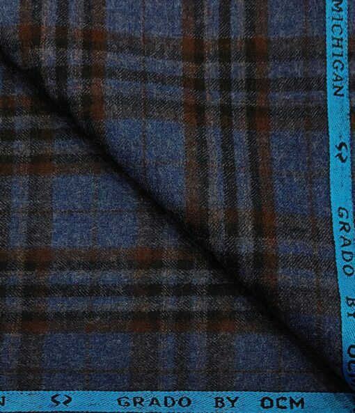 OCM Men's Wool Checks Very Fine  Unstitched Tweed Jacketing & Blazer Fabric (Royal Blue)