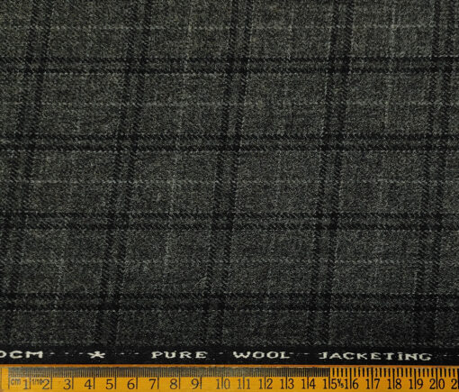 OCM Men's Wool Checks Thick  Unstitched Tweed Jacketing & Blazer Fabric (Dark Grey)