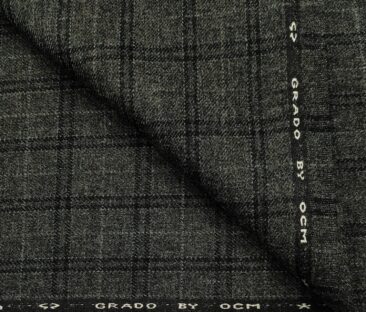 OCM Men's Wool Checks Thick  Unstitched Tweed Jacketing & Blazer Fabric (Dark Grey)