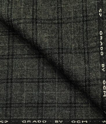 OCM Men's Wool Checks Thick  Unstitched Tweed Jacketing & Blazer Fabric (Dark Grey)
