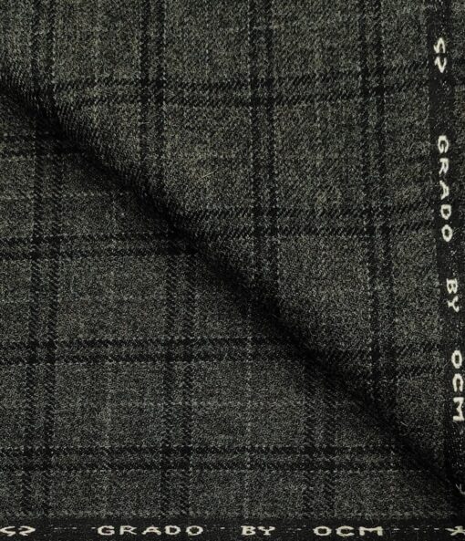 OCM Men's Wool Checks Thick  Unstitched Tweed Jacketing & Blazer Fabric (Dark Grey)