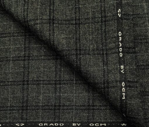 OCM Men's Wool Checks Thick  Unstitched Tweed Jacketing & Blazer Fabric (Dark Grey)