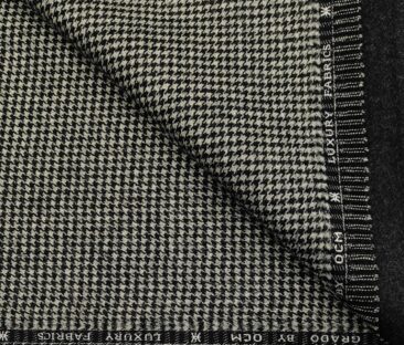 OCM Men's Wool Houndstooth Thick Reversible Unstitched Tweed Jacketing & Blazer Fabric (White & Black)