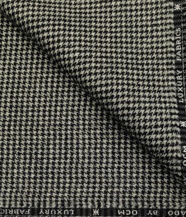 OCM Men's Wool Houndstooth Thick Reversible Unstitched Tweed Jacketing & Blazer Fabric (White & Black)