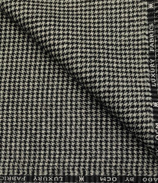 OCM Men's Wool Houndstooth Thick Reversible Unstitched Tweed Jacketing & Blazer Fabric (White & Black)