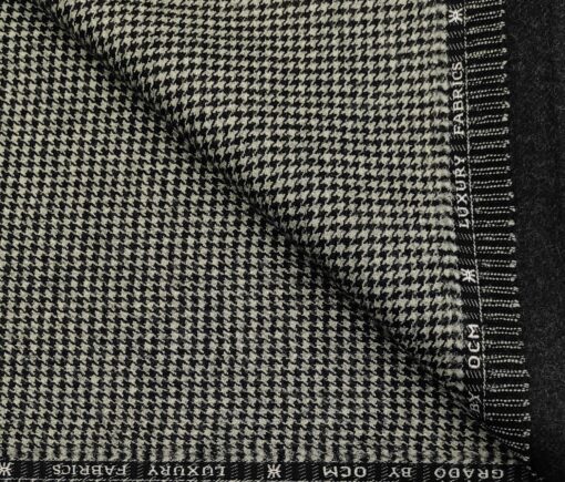OCM Men's Wool Houndstooth Thick Reversible Unstitched Tweed Jacketing & Blazer Fabric (White & Black)