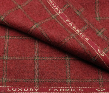 OCM Men's Wool Checks Thick & Soft 2 Meter Unstitched Tweed Jacketing & Blazer Fabric (Red)