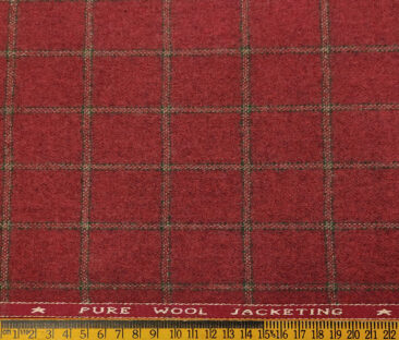 OCM Men's Wool Checks Thick & Soft 2 Meter Unstitched Tweed Jacketing & Blazer Fabric (Red)