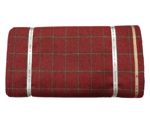 OCM Men's Wool Checks Thick & Soft 2 Meter Unstitched Tweed Jacketing & Blazer Fabric (Red)