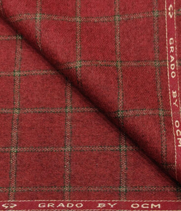 OCM Men's Wool Checks Thick & Soft 2 Meter Unstitched Tweed Jacketing & Blazer Fabric (Red)