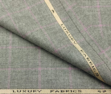 OCM Men's Wool Checks Medium & Soft 2 Meter Unstitched Tweed Jacketing & Blazer Fabric (Light Grey)