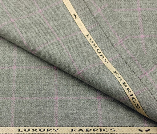 OCM Men's Wool Checks Medium & Soft 2 Meter Unstitched Tweed Jacketing & Blazer Fabric (Light Grey)