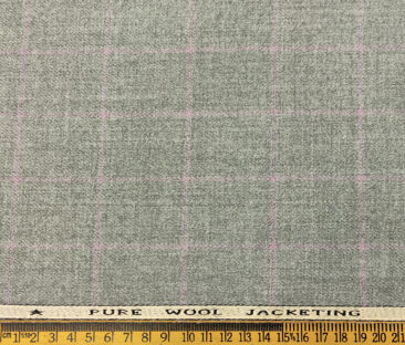 OCM Men's Wool Checks Medium & Soft 2 Meter Unstitched Tweed Jacketing & Blazer Fabric (Light Grey)