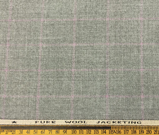 OCM Men's Wool Checks Medium & Soft 2 Meter Unstitched Tweed Jacketing & Blazer Fabric (Light Grey)