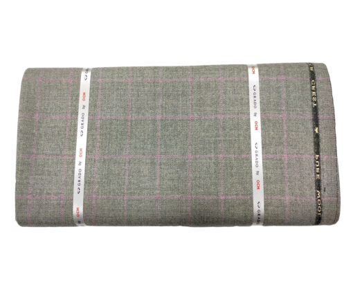 OCM Men's Wool Checks Medium & Soft 2 Meter Unstitched Tweed Jacketing & Blazer Fabric (Light Grey)