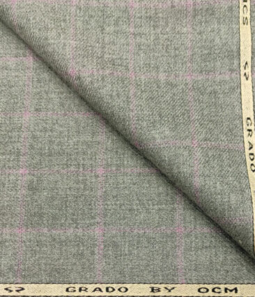 OCM Men's Wool Checks Medium & Soft 2 Meter Unstitched Tweed Jacketing & Blazer Fabric (Light Grey)