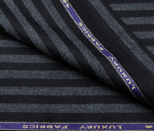 OCM Men's Wool Striped Medium & Soft 2 Meter Unstitched Tweed Jacketing & Blazer Fabric (Dark Navy Blue)