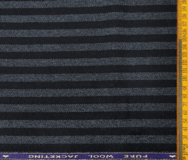 OCM Men's Wool Striped Medium & Soft 2 Meter Unstitched Tweed Jacketing & Blazer Fabric (Dark Navy Blue)