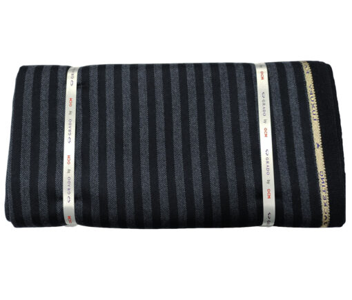 OCM Men's Wool Striped Medium & Soft 2 Meter Unstitched Tweed Jacketing & Blazer Fabric (Dark Navy Blue)