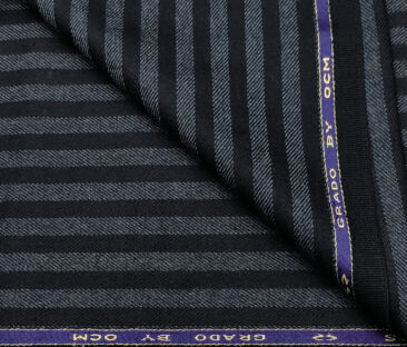 OCM Men's Wool Striped Medium & Soft 2 Meter Unstitched Tweed Jacketing & Blazer Fabric (Dark Navy Blue)