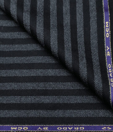 OCM Men's Wool Striped Medium & Soft 2 Meter Unstitched Tweed Jacketing & Blazer Fabric (Dark Navy Blue)