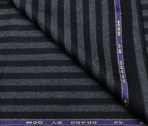 OCM Men's Wool Striped Medium & Soft 2 Meter Unstitched Tweed Jacketing & Blazer Fabric (Dark Navy Blue)