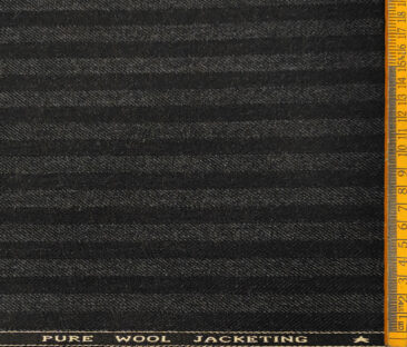 OCM Men's Wool Striped Medium & Soft 2 Meter Unstitched Tweed Jacketing & Blazer Fabric (Black & Grey)
