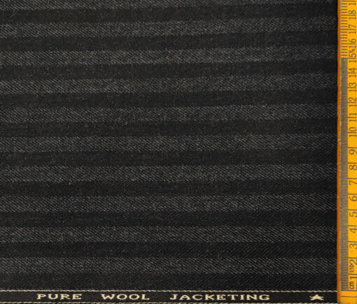 OCM Men's Wool Striped Medium & Soft 2 Meter Unstitched Tweed Jacketing & Blazer Fabric (Black & Grey)